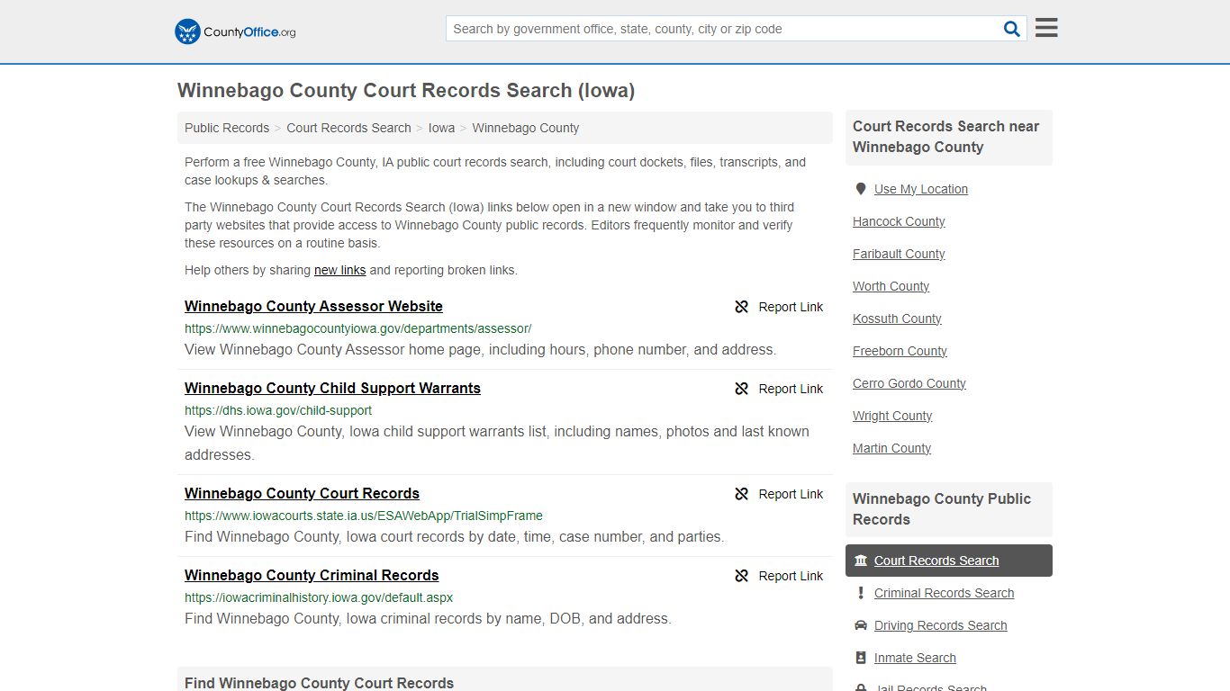 Winnebago County Court Records Search (Iowa) - County Office